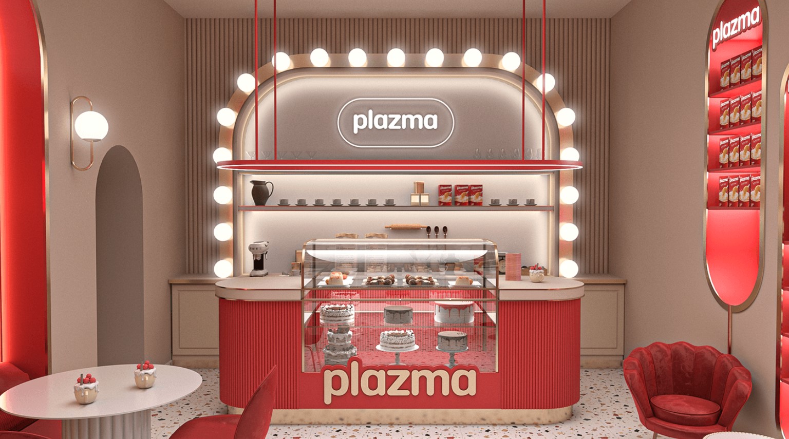 Mẫu thiết kế tiệm bánh Plazma tông đỏ - Ảnh 3