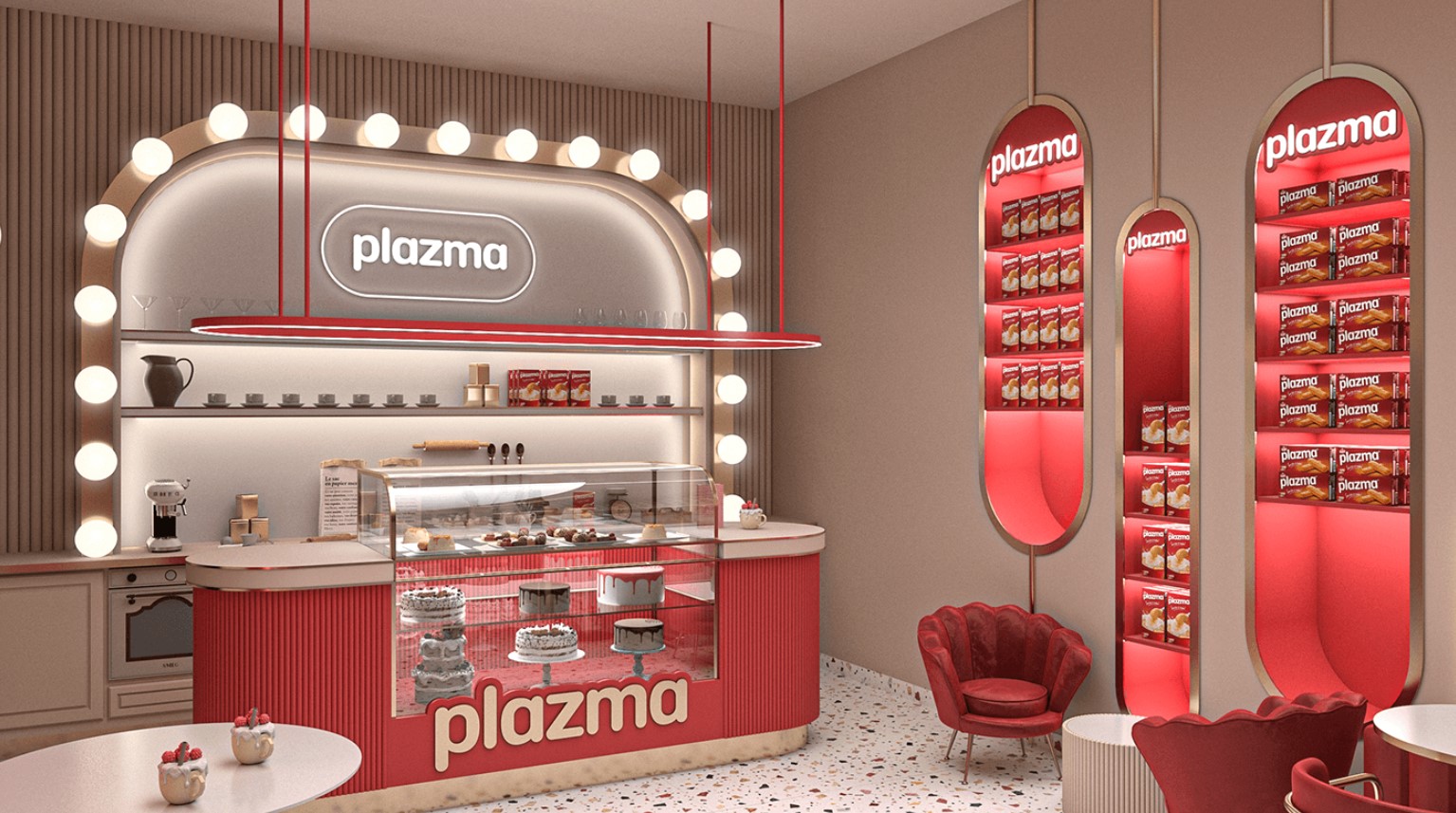 Mẫu thiết kế tiệm bánh Plazma tông đỏ - Ảnh 4