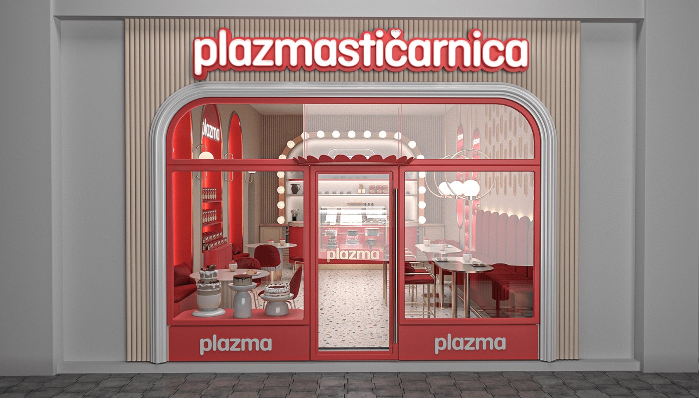 Mẫu thiết kế tiệm bánh Plazma tông đỏ