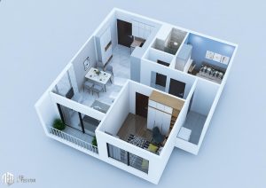 Phối cảnh tổng thể căn hộ 2 phòng ngủ Vinhome Grand Park