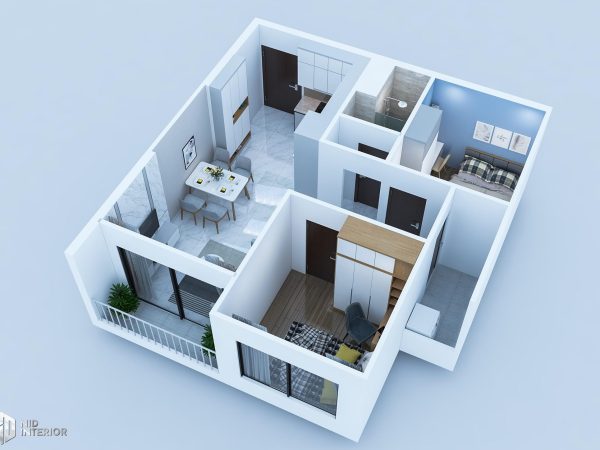 Phối cảnh tổng thể căn hộ 2 phòng ngủ Vinhome Grand Park
