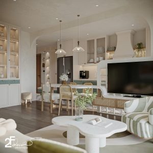 Phòng khách căn hộ chung cư phong cách Wabi Sabi Bình Chánh - Trọng Design