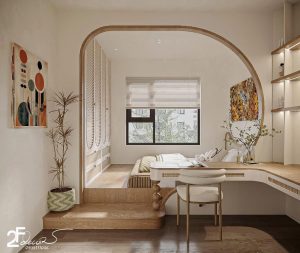 Phòng ngủ cho ba mẹ thiết kế phong cách Wabi Sabi ở Bình Chánh - Trọng Design