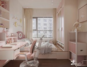 Phòng ngủ phụ căn hộ chung cư phong cách Wabi Sabi ở Bình Chánh - Trọng Design
