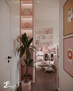 Phòng ngủ phụ màu hồng căn hộ chung cư phong cách Wabi Sabi Bình Chánh - Trọng Design