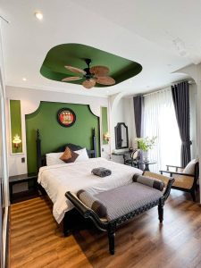 Phòng ngủ thiết kế tone xanh lá sang trọng tinh tế tại Đà Lạt Phòng ngủ phong cách Wabi sabi tại Đà Lạt | Trọng Design
