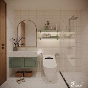 Phòng vệ sinh phong cách Wabi Sabi ở dự án Mizuki Park ở Bình Chánh - Trọng Design