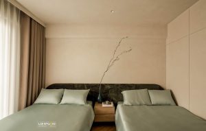 Thi công Phòng ngủ 2 giường chung cư phong cách Wabi Sabi sang trọng - Trọng Design