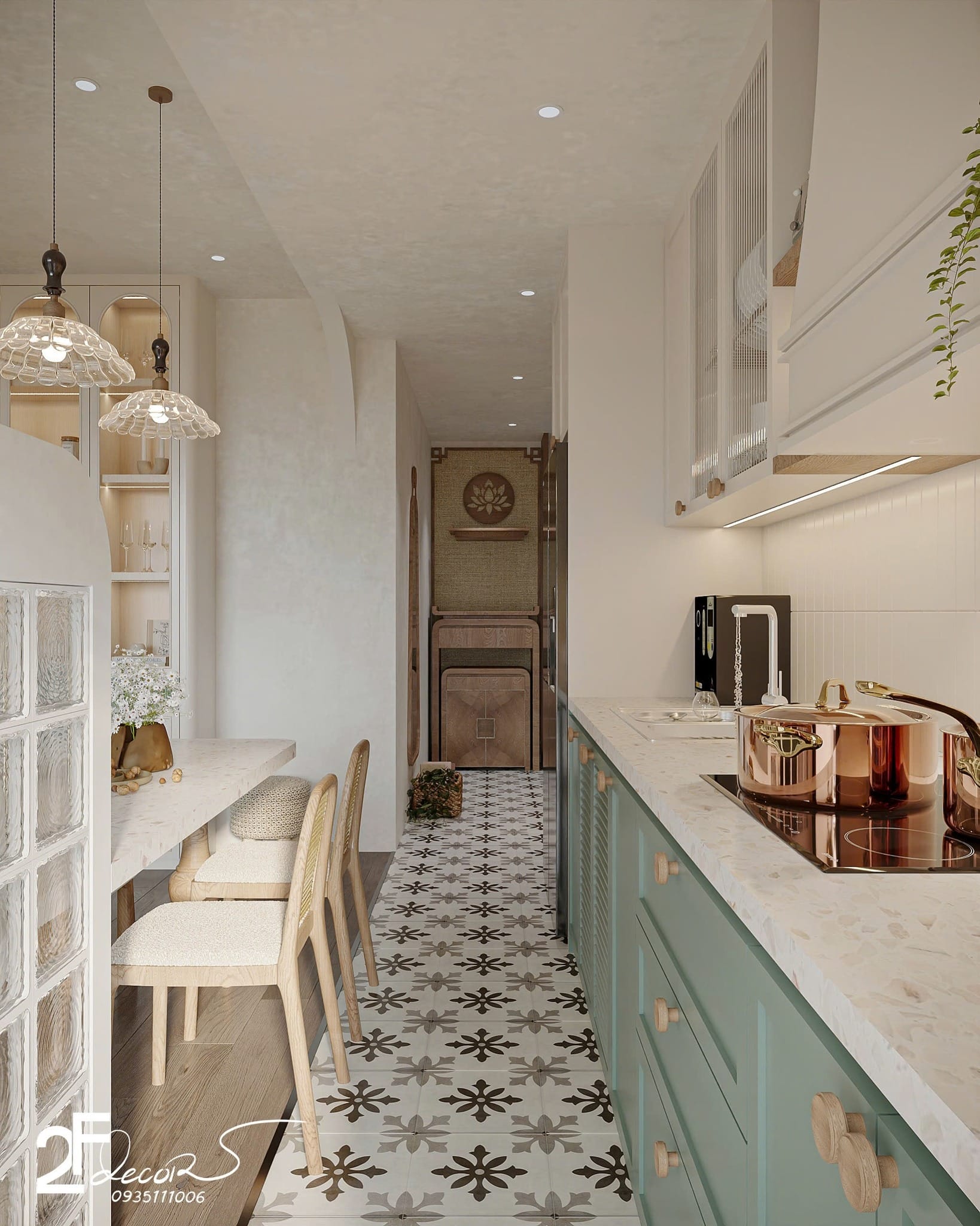 Thiết kế đảo bếp căn hộ chung cư phong cách Wabi Sabi Bình Chánh - Trọng Design