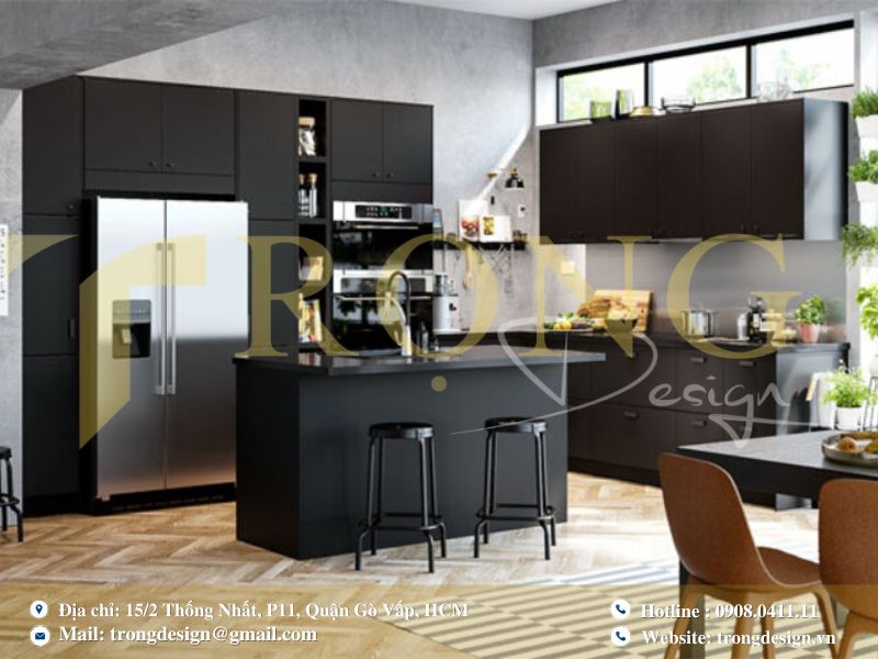 Thiết kế nhà bếp với gam màu tối