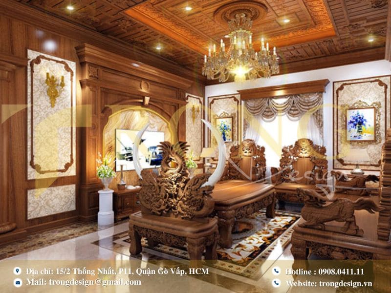 Thiết kế biệt thự với nội thất gỗ quý
