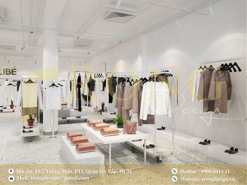 Phong cách tối giản hiện đại cho shop thời trang nữ tại Quận 11