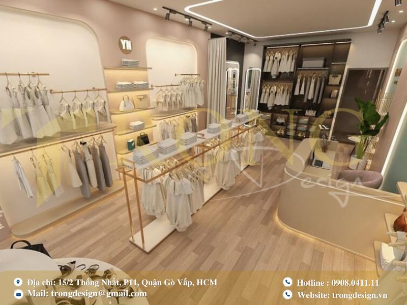 Thiết kế shop thời trang nữ hiện đại, tông trắng tinh tế
