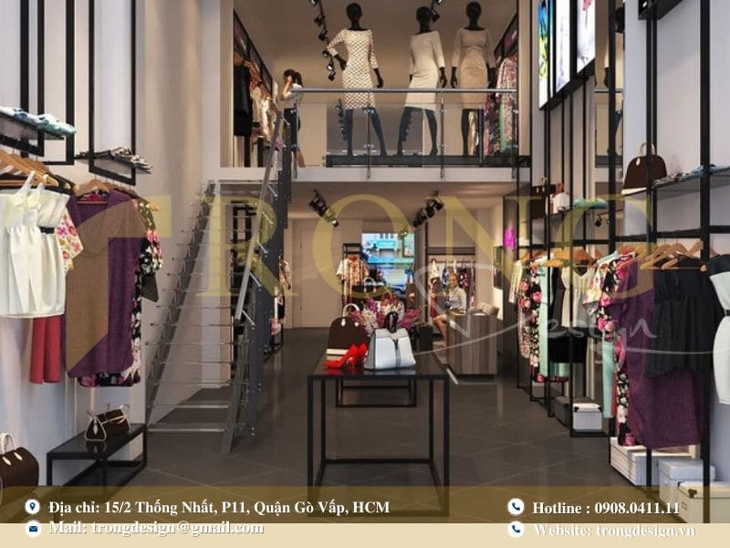 Mẫu thiết kế shop tận dụng gác lửng để mở rộng trưng bày