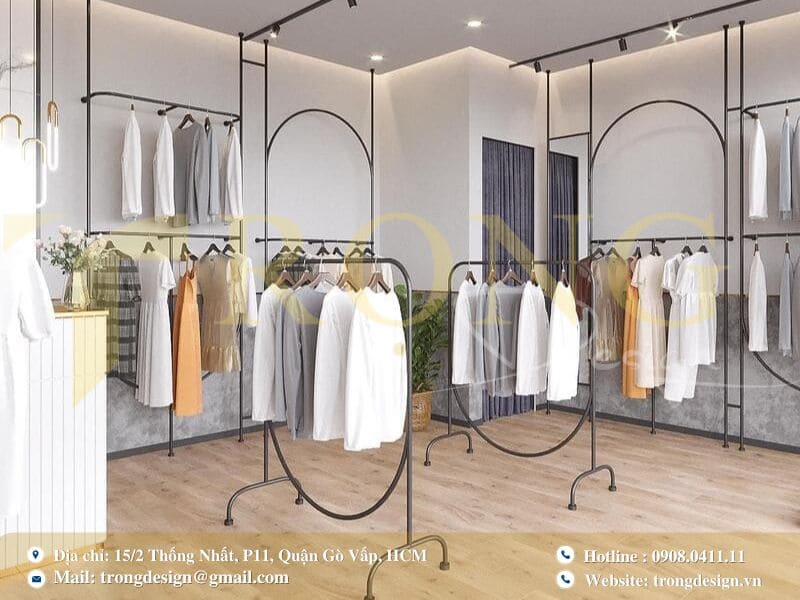 Thiết kế shop thời trang theo concept màu trắng toàn diện
