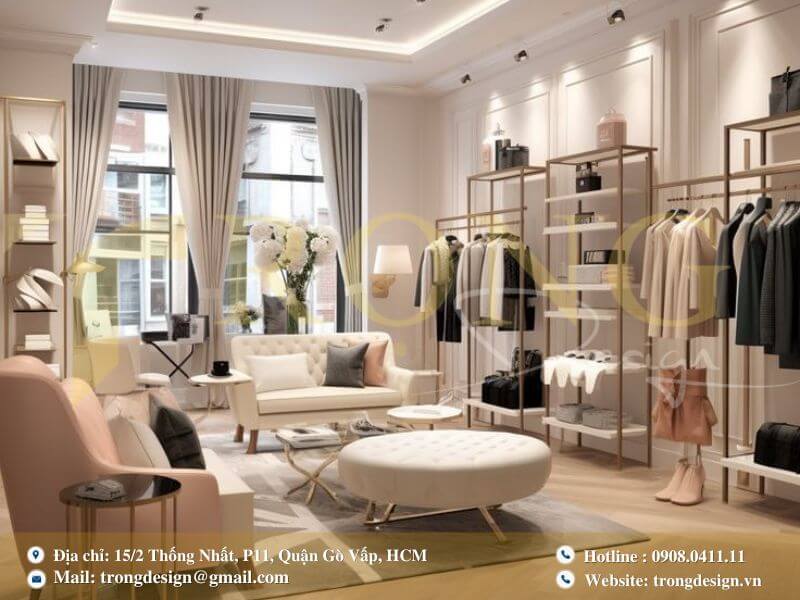 Thiết kế cửa hàng cổ điển pha lẫn hiện đại với tông màu trắng kem.