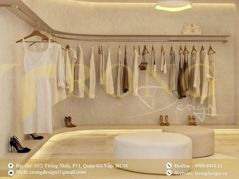 Thiết kế cửa hàng tinh tế với tông màu trắng kem.