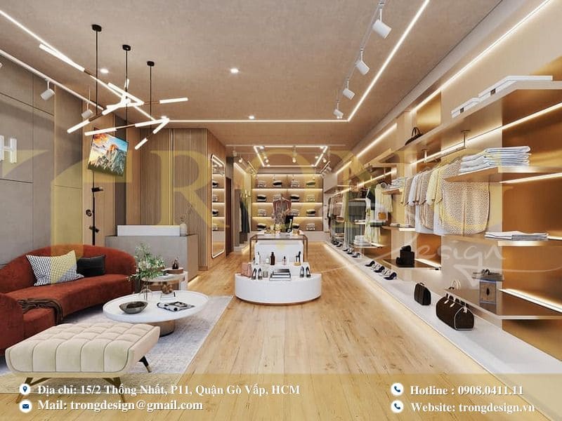 Thiết kế shop kết hợp khu vực thử đồ tiện nghi, bắt mắt