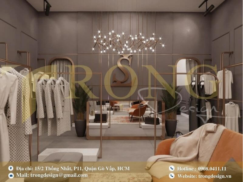 Thiết kế nội thất cửa hàng boutique thời trang với phong cách hiện đại và tối giản.