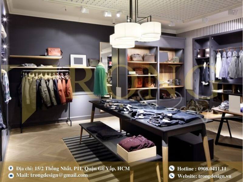 Cửa hàng thời trang nam với thiết kế hiện đại và không gian mở.