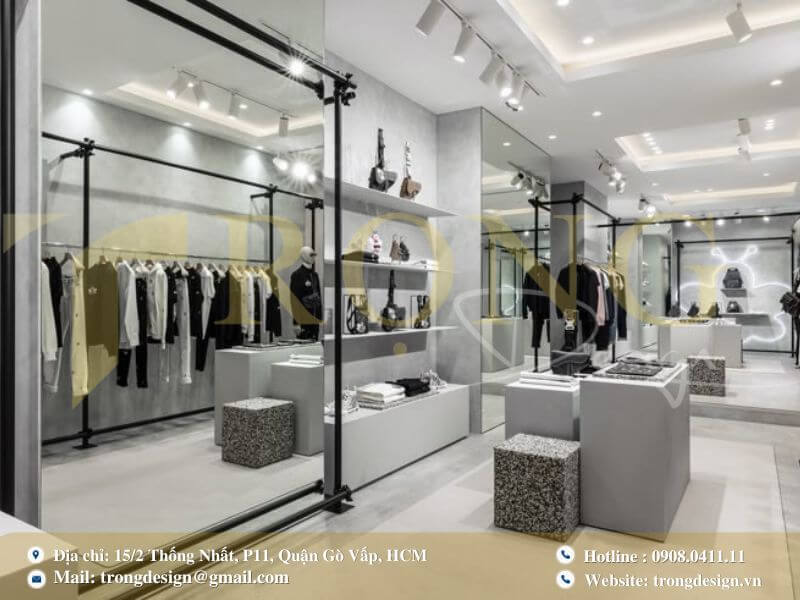 Thiết kế cửa hàng cá tính và hiện đại với tông màu trung tính