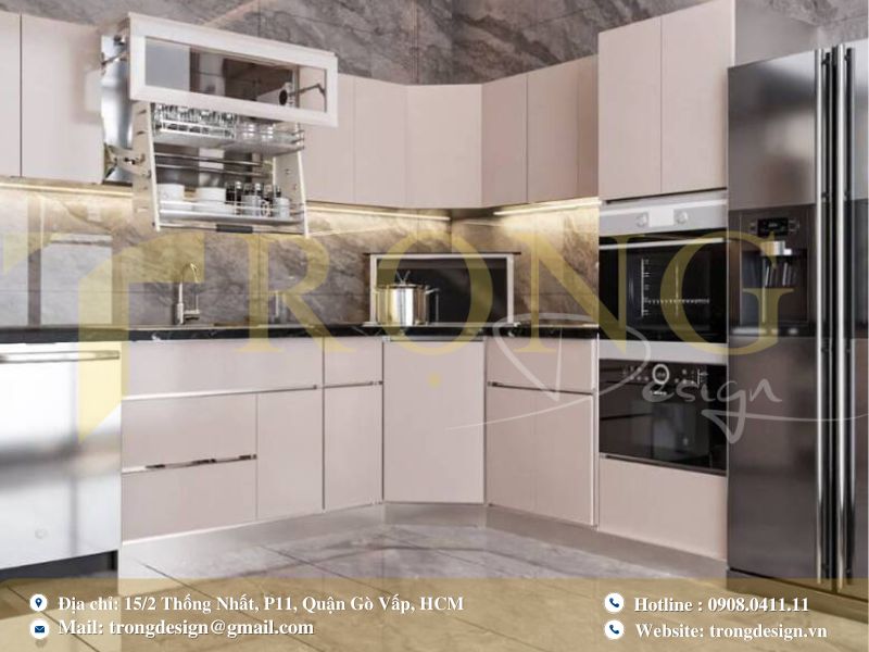 Góc bếp chữ L linh hoạt, gọn gàng