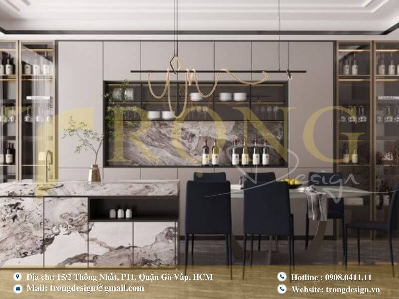 Phòng bếp chữ L hiện đại với sự kết hợp của gỗ sáng màu.