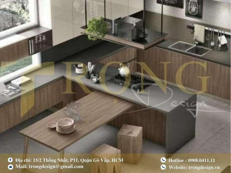 Phòng bếp độc đáo, hiện đại với bố cục linh hoạt và ánh sáng tự nhiên.