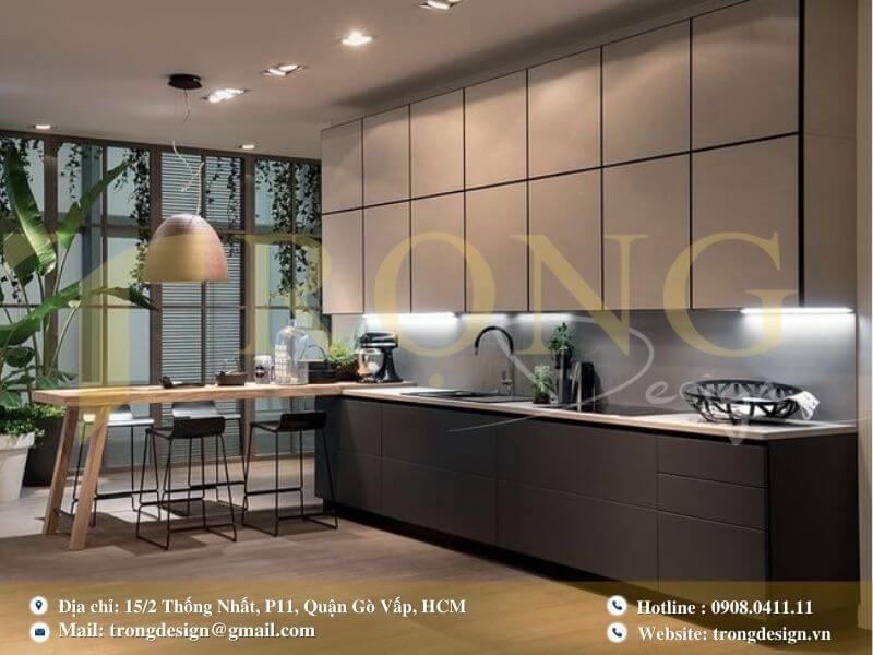 Bếp hiện đại, tối giản với tông màu trắng chủ đạo và sự tiện nghi.