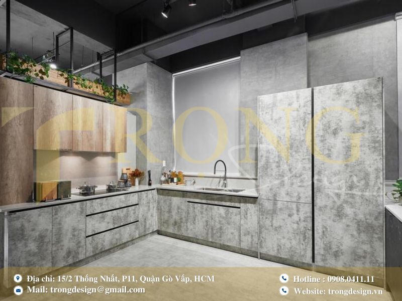 Mẫu bếp công nghiệp tối giản – mạnh mẽ, cá tính