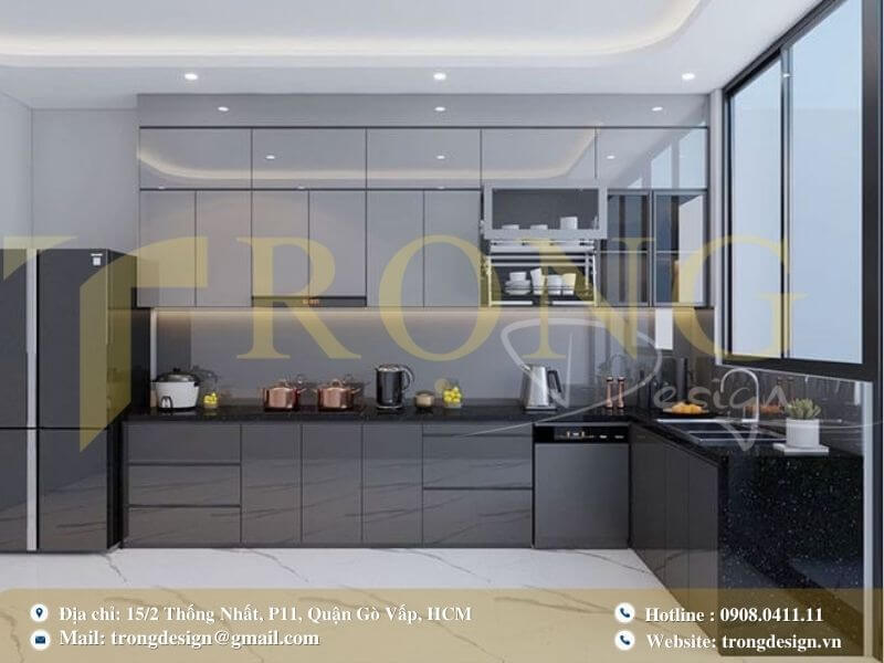 Bếp với thiết kế hiện đại, tiện dụng và tối ưu không gian.
