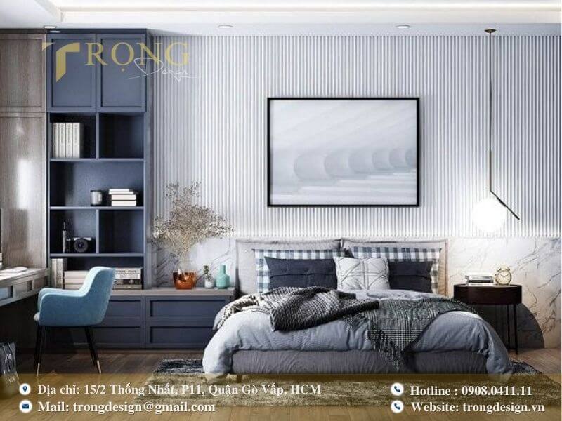 Phòng ngủ hiện đại và thanh lịch với thiết kế nội thất tiện nghi.