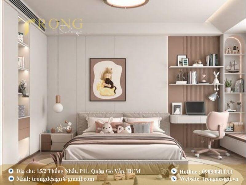 Phòng ngủ đáng yêu và hiện đại với không gian vui chơi sáng tạo.