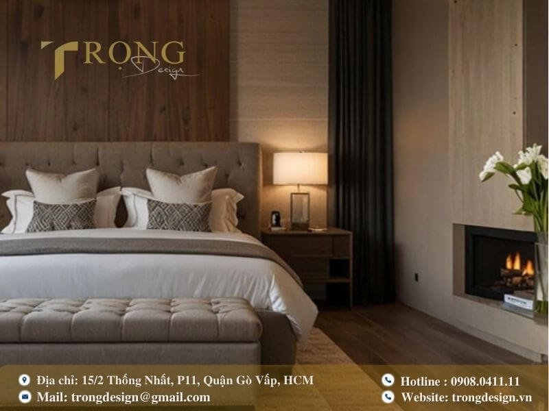 Sang trọng và ấm áp với lò sưởi hiện đại.