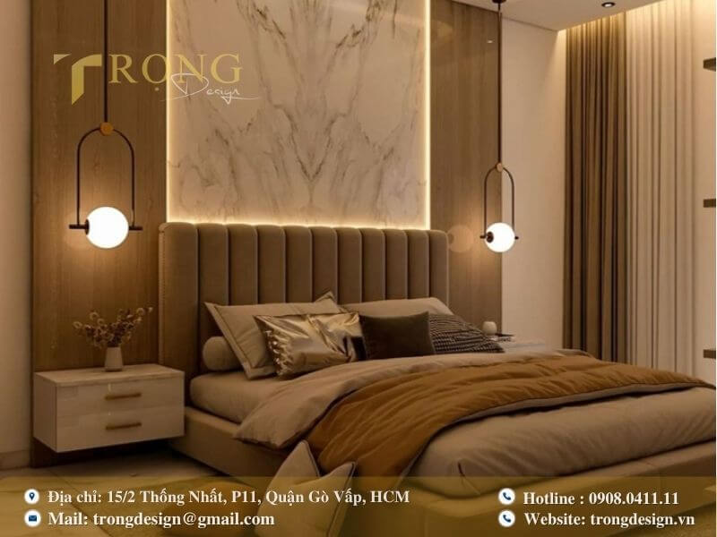 Ấm áp và hiện đại với điểm nhấn đá cẩm thạch và ánh sáng LED.