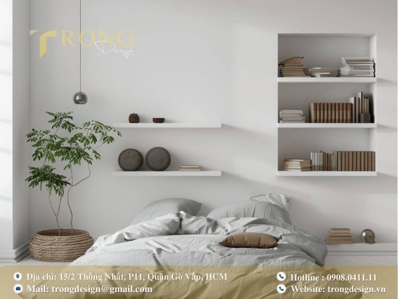 Phòng ngủ tối giản tuyệt đối với không gian mở và sự thanh tịnh.