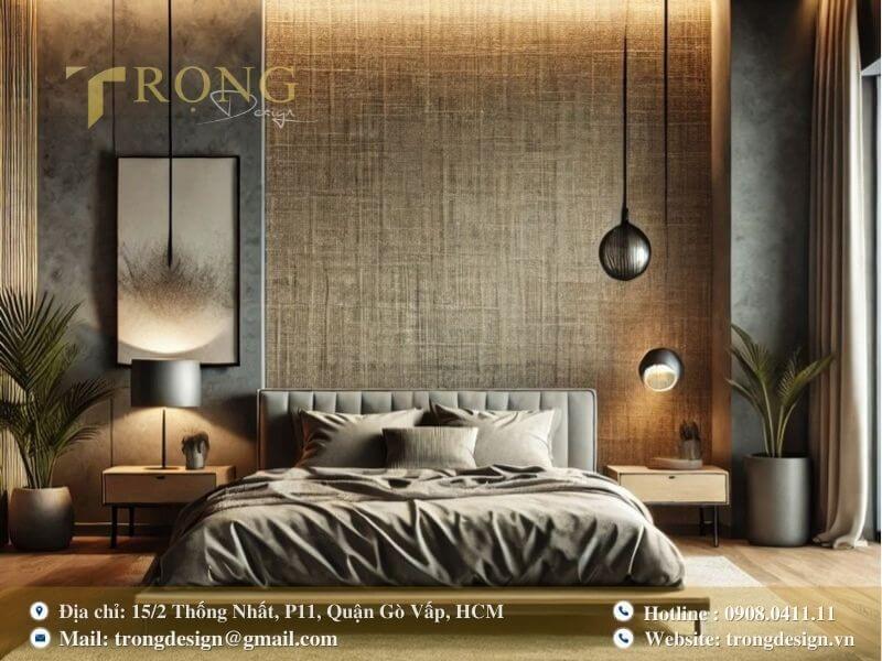 Phòng ngủ hiện đại với sự kết hợp độc đáo của ánh sáng và chất liệu tự nhiên.