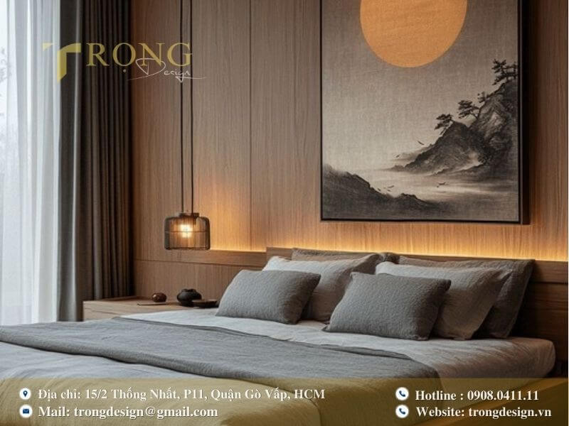 Phòng ngủ ấm áp, gần gũi với thiên nhiên và ánh sáng mặt trời tự nhiên.