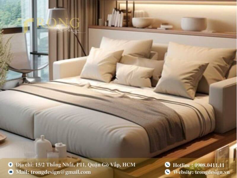 Không gian phòng ngủ sang trọng, hiện đại với ánh sáng tự nhiên.