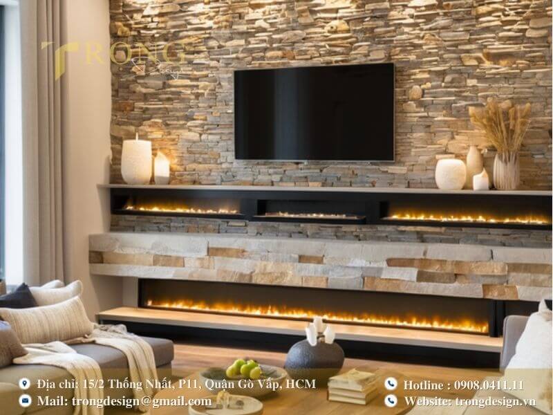 Sự kết hợp của ánh sáng và chất liệu tạo nên không gian ấm cúng.