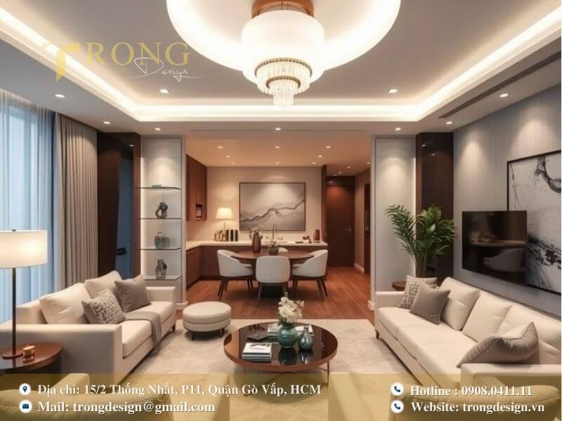 Sự kết hợp của các tông màu trung tính và vật liệu tự nhiên.