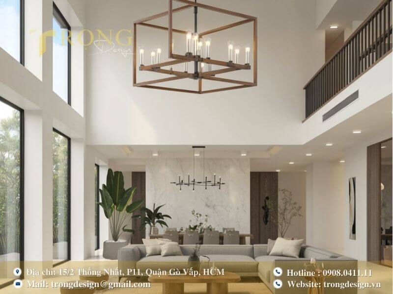 Phòng khách tối giản và sang trọng với đèn chùm độc đáo và không gian mở.Phòng khách tối giản và sang trọng với đèn chùm độc đáo và không gian mở.