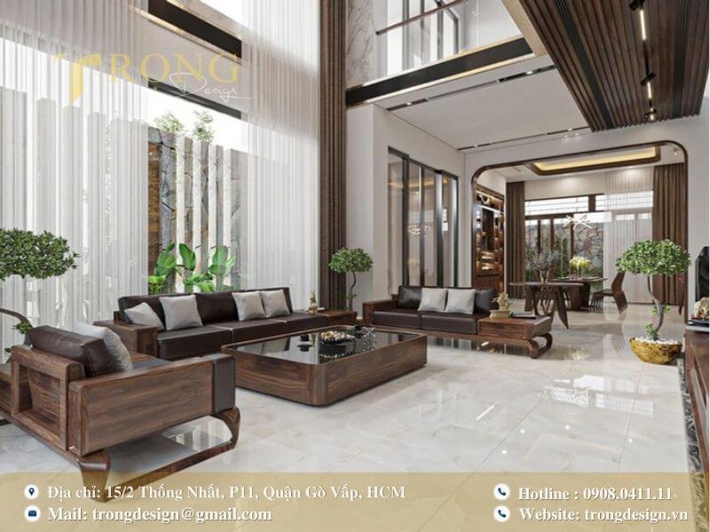 Phòng khách sang trọng, hòa mình với thiên nhiên.