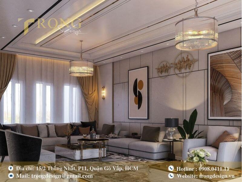 Phòng khách tân cổ điển với sự hòa trộn của nghệ thuật đương đại đầy cá tính.