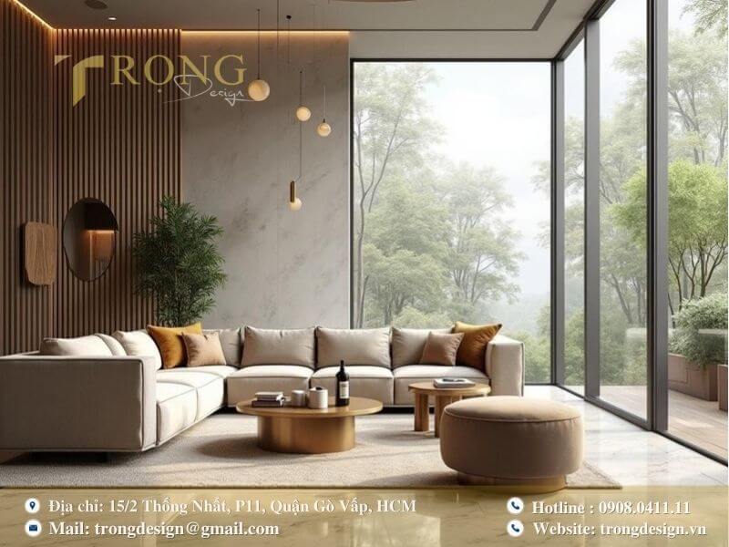 Không gian sống ấm áp và thư giãn, với nội thất màu sắc hài hòa.