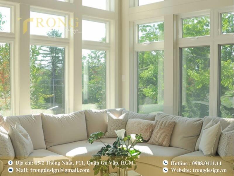 Không gian tối giản tinh tế, sang trọng với gam màu trung tính và vật liệu thô.