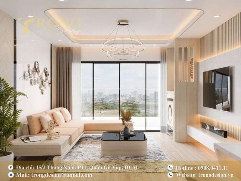 Phòng khách chung cư hiện đại, sang trọng.