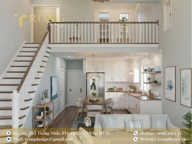 Thiết kế nội thất hiện đại, ấm cúng với dầm gỗ.