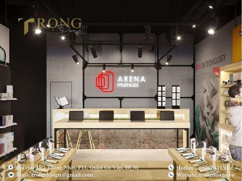 Thiết kế hiện đại, thô mộc với tông màu đen, bê tông và bàn gỗ sáng
