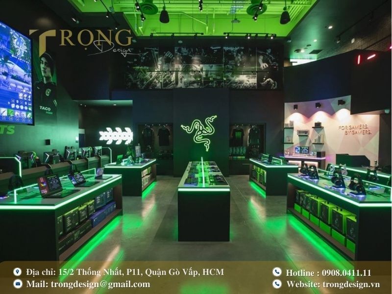 Thiết kế gaming mạnh mẽ, tông màu đen và neon xanh lá đặc trưng